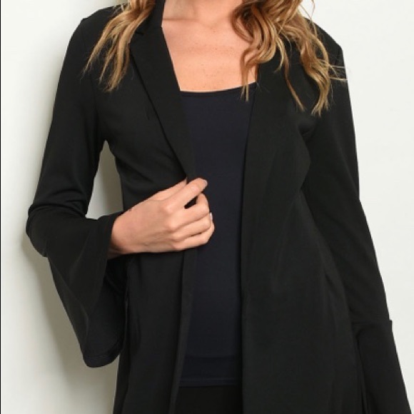 BLACK LONG LINE OPEN STYLE BLAZER JACKET - Picture 2 of 9